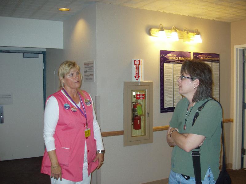 P1220023 Petra talks to a nurse in the hospital where she was born