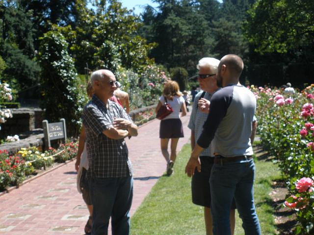 P6301307.JPG - The rose garden, with me, Larry, and Brian